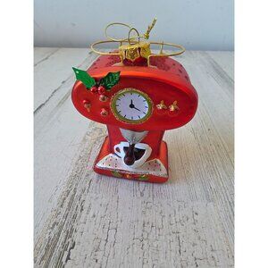 Expresso coffee machine glass ornament red‎ glitter Xmas tree